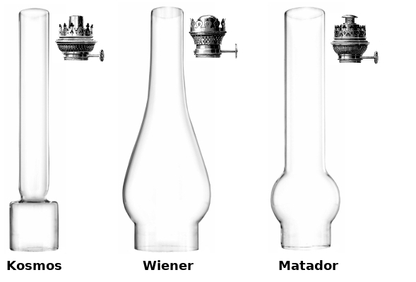 Glaszylinder, Kosmos, Wiener, Matador für Petroleumlampen. Glass cylinder chimney, kosmos, wiener, matador for oil kerosene lamps.